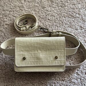 Cream Croc-Embossed Women's Bag. Crossbody/Belt Bag